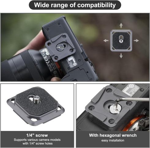 FANAUE CP-01 Camera Clip QR Mount Plate, Quick Release Plate Compatible with Arca Swiss/RRS Tripod Ball Head