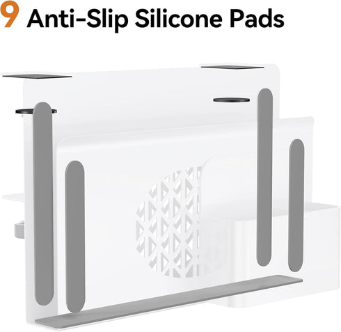 Josmimic Desk Side Storage, Metal Laptop Holder with Magnetic Pen Box, Clamp-On Under Desk Organizer with Cooling Holes
