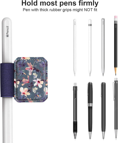 Fintie 4 Pack Pen Loop Holder for Apple Pencil Pro, USB-C Apple Pencil & Stylus Pens, Elastic Leather Sleeve (Blooming
