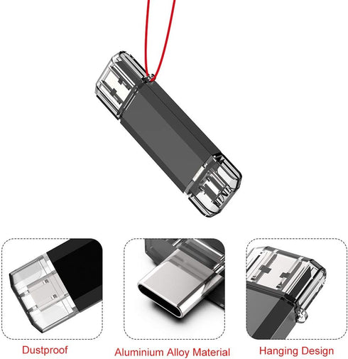 Vansuny 128GB USB C Flash Drive 2 in 1 OTG USB 3.0 + Type C Memory Stick with Keychain for Android Smartphones