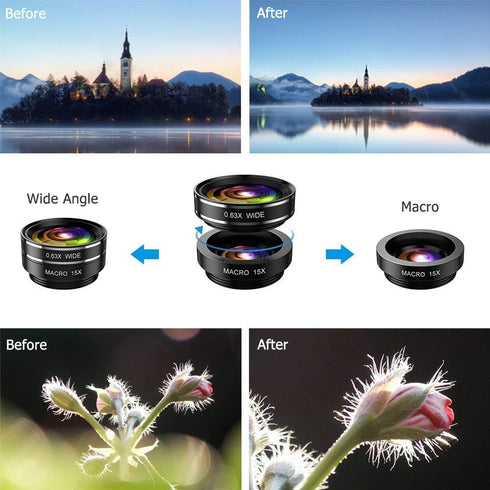 Phone Camera Lens Kit, 11 in 1 for iPhone and Android, Wide Angle, Macro, Telephoto, Filters