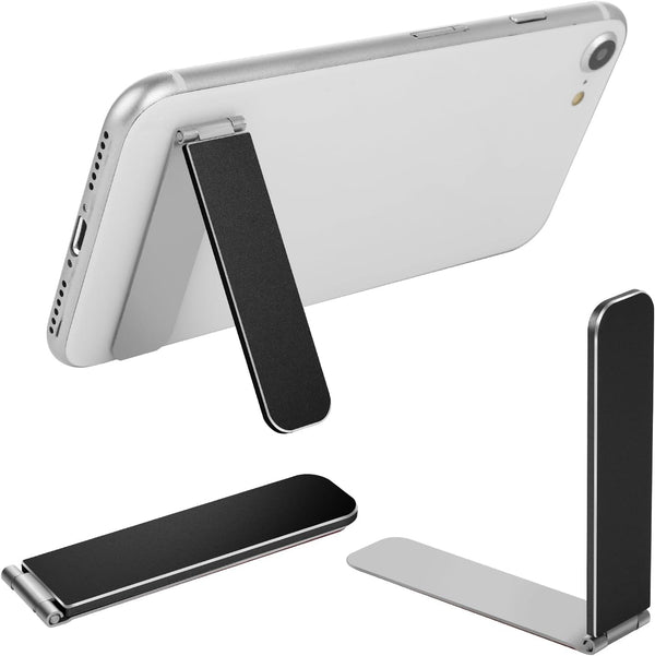 Ultra-Thin Adjustable Mini Alloy Cell Phone Holder, Portable Foldable Stand for Mobile Phone Tablet (Black)