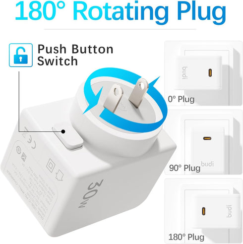 180° Rotating Plug Wall Charger Plug Power Adapter with PD 30W USB-C Charger Block- USB Power Adapter Charging Adapter for iPhone15/15Plus/15Pro/15Pro Max,14/13/12 Series, Galaxy, Pixel 4/3, iPad