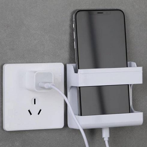 Wall Mounted Phone Holder Plastic Self Adhesive Multifunctional Phone Charging Stand TV Remote Storage Box for Home