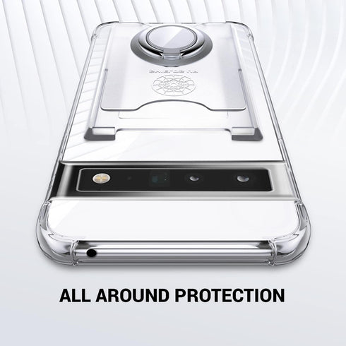 Shields Up Clear Case for Pixel 6 Pro, Minimalist Wallet Case with Card Holder and Ring Kickstand