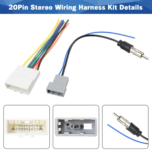 20Pin Stereo Wiring Harness Antenna Kit Car Stereo Wire Connector Replacement for Nissan Altima Frontier Versa Titan
