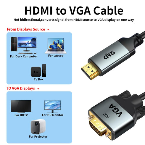 (50ft) HDMI to VGA Cable, Uni-Directional HDMI Computer to VGA Monitor Cable