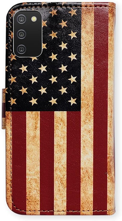 Case for Samsung Galaxy A02s, Retro American Flag Leather Flip Phone Case Wallet Cover with Card Slot Holder for