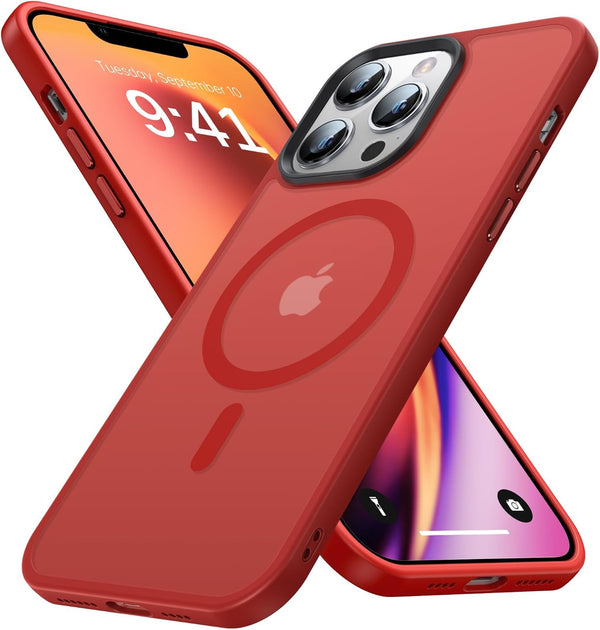 Strong Magnetic Case for iPhone 13 Pro Max, Military Grade Drop Protection, Shockproof Translucent Matte Red