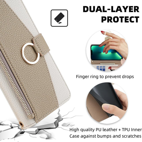 Asuwish Wallet Phone Case for Samsung Galaxy A54 5G - White PU Leather, Screen Protector, Ring Holder, Crossbody Strap.
