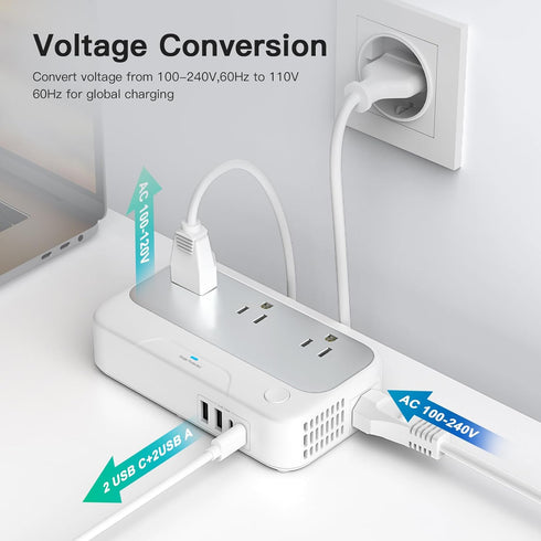 Universal Voltage Converter US to Europe, 220V to 110V Power Travel Converter Combo, 250W Step Down Adapter