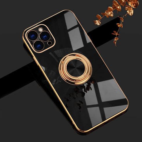 aowner Ring Holder Case for iPhone 12 Pro Max, Shiny Plating Rose Gold Edge, 360 Degree Rotation Kickstand, Slim TPU