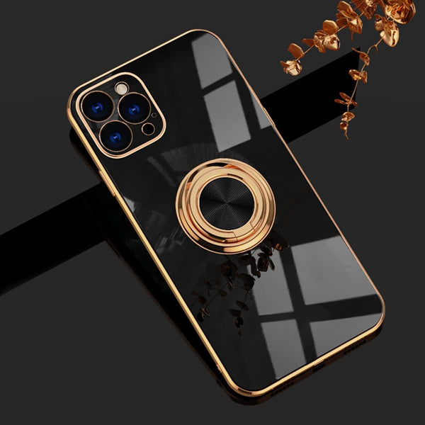 aowner Ring Holder Case for iPhone 12 Pro Max, Shiny Plating Rose Gold Edge, 360 Degree Rotation Kickstand, Slim TPU