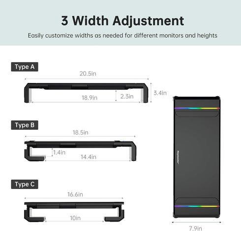 Monitor Stand Riser for Desk, Gaming Monitor with RGB Light, Foldable Computer Stand, Desk Organizers and Accessories