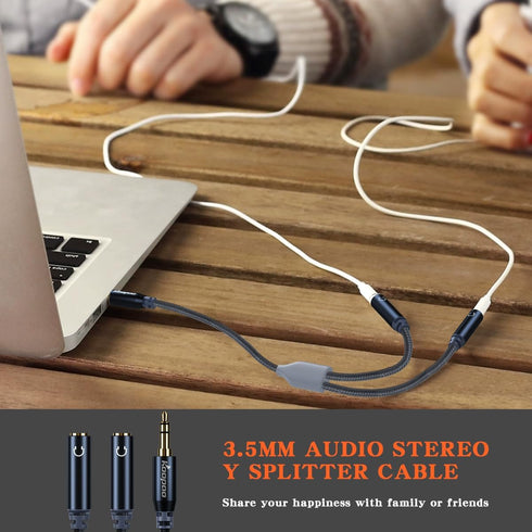 KOOPAO 3.5mm Dual Headphone Jack Adapter - 3.5mm Male to 2 Female Headphone Splitter AUX Audio Cable for Phone, PC