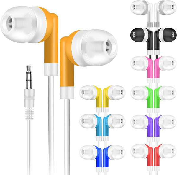 30 Pack Kids Bulk Earbuds - Wholesale Headphones for School, Classroom, Libraries. Multi-Colored, Individually Bagged.