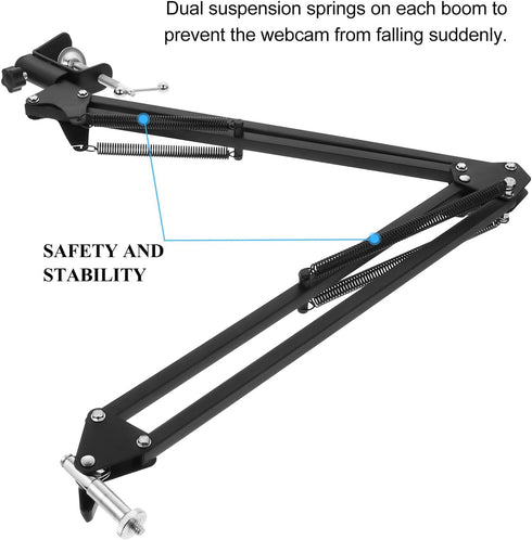 Lurrose 1/4 Metal Webcam Holder and Desktop Scissor Arm Stand with Screw Clamp, Adjustable Suspension Boom for USB