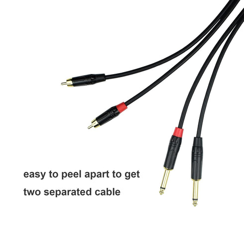 RCA to 1/4 TS Cable, Dual 1/4 Mono to Dual RCA, Copper Shielded, Gold-Plated, 6.6FT Audio Cord