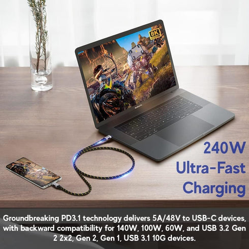 LINKUP 6ft USB 4.0 240W Type-C Thunderbolt 4 Cable, 40Gbps Super-Fast Data Charging, 8K@60hz Video, Durable Sleeved,