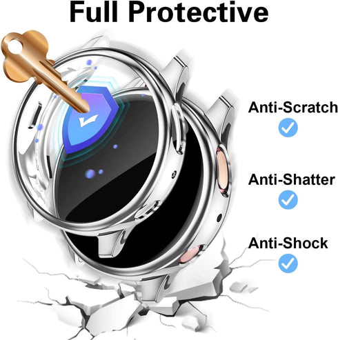 GEAK 3 Pack Full Cover Screen Protector Case for Samsung Galaxy Watch Active 2, Silver/Gray/Rosegold