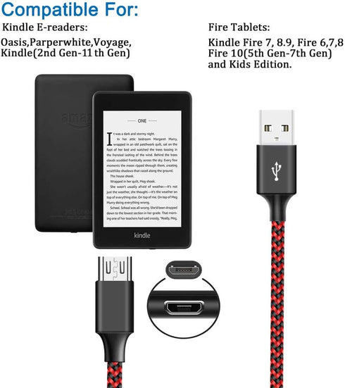 Micro USB Cable Compatible with Fire Tablet HD 7 8 10, E-Readers, Samsung Galaxy, 6 FT Braided Fast Charging Cord