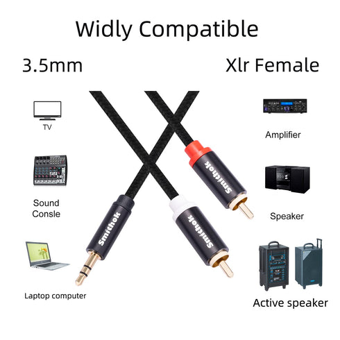 2 Pack 3.5mm to RCA Cable - Gold Plated Nylon Braided 1/8 Male to Male Stereo Aux Cord (6Ft/1.8m)