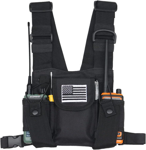 Radio Shoulder Holster Chest Harness - Universal Two Way Radio Holder with Front Pouches for Kenwood Retevis