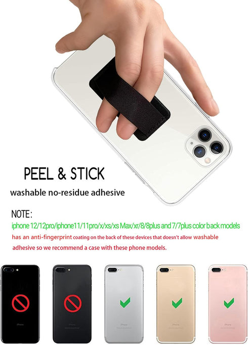 Telescopic Phone Grip Holder with Finger Strap for Smartphones, Slim Finger Loop Selfie Grip, 2 Pack (Black)