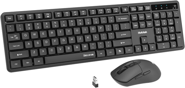 Hofotek Silent Wireless Keyboard and Mouse Combo, 90% Less Noise, Full Size Numpad,