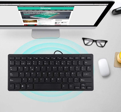 Tosuny Spanish Computer Keyboard, Wired Mini Portable Ultrathin Silent Business Keyboard with 78 Keys