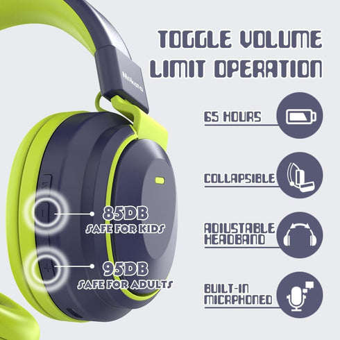 Kids Headphones Bluetooth 5.3 Wireless, 60H Play Time, Volume Limited Over Ear Foldable Headset with Aux Mic (Deep Blue)