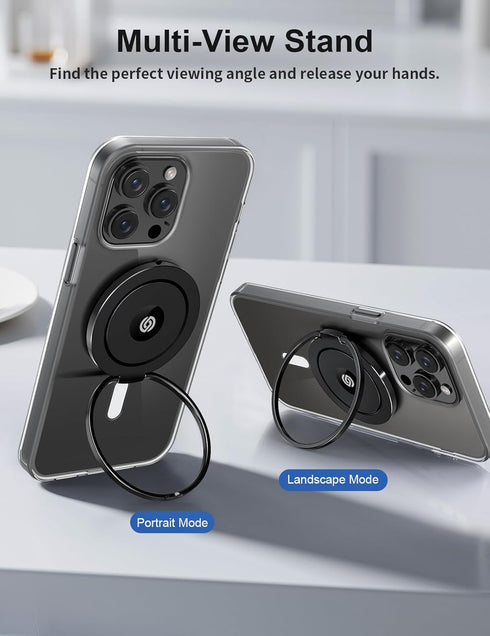 EWA MagOne Ultra Phone Grip Stand - Black, Leather Finger Strap, Removable Magnetic Ring Holder