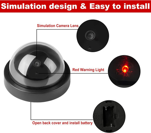 4 Pack Dummy Fake CCTV Dome Cameras with Flashing Red LED Light for Indoor Outdoor Home Business, Black