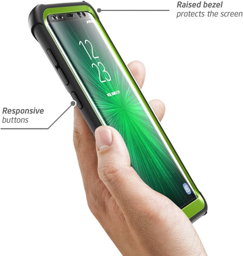 i-Blason Ares Full-Body Rugged Clear Bumper Case with Screen Protector for Samsung Galaxy S8+ Plus, Black/Green