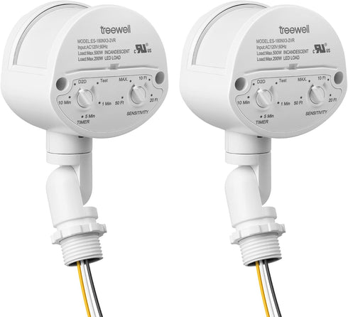 treewell 2 Pack Motion Sensor, 180-Degree Replacement Motion Detector, Adjustable Time & Detection