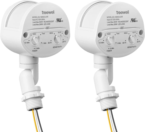 treewell 2 Pack Motion Sensor, 180-Degree Replacement Motion Detector, Adjustable Time & Detection