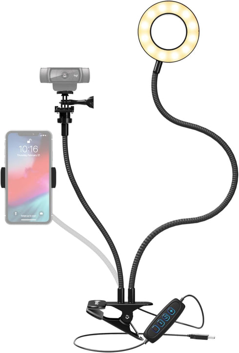 Knox Gear Clip On Selfie Ring Light Stand with Flexible Arm and Interchangeable Cell