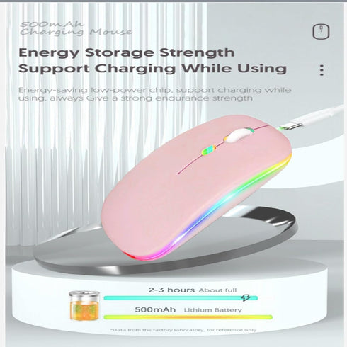 2 Pack Wireless Bluetooth Mouse - LED Dual Mode Rechargeable Silent Slim Laptop Mouse for Laptop, Desktop, Tablet (Pink)