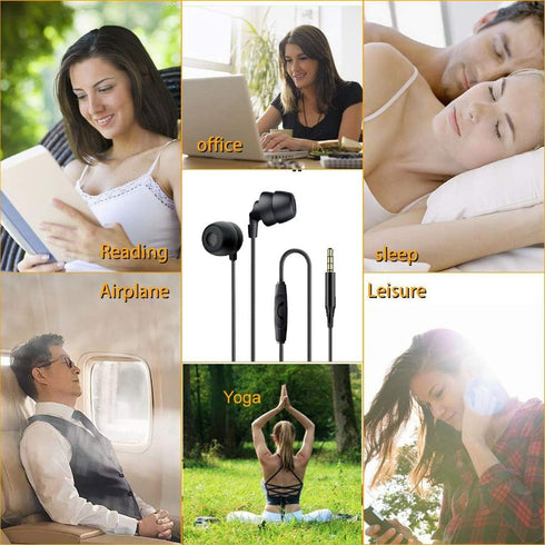 Soft Noise Cancelling Sleep Earphones with Mic, In-Ear Buds for Side Sleepers, 3.5mm Jack, Black - Ideal for Travel &