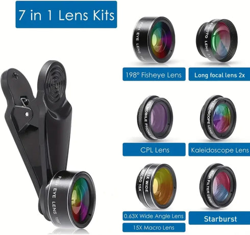 RayHenry 7 1, Phone Camera Lens Kit in Fish Eye + Wide Angle + Macro Camera Lenses, Cell Phone Len Attachments