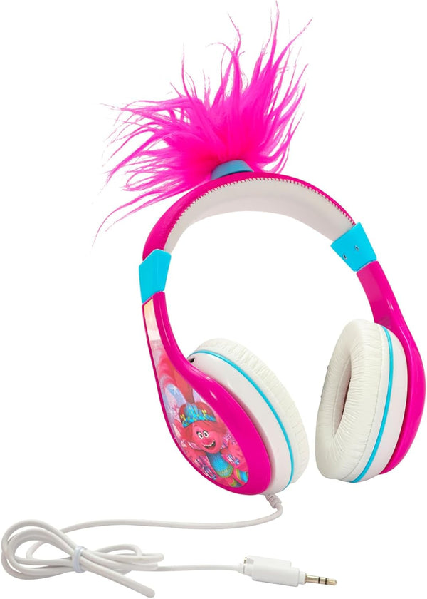 eKids Trolls Band Together Headphones for Kids, Wired, Tangle Free with Volume Control, 3.5mm Jack, Headphone Splitter