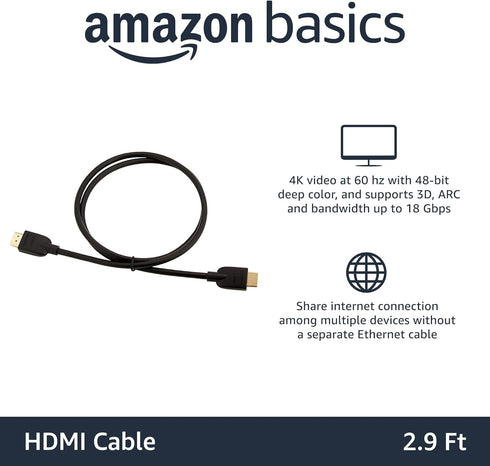 3ft, 4K@60Hz, 2.0 18Gbps, 2160p, 48 TV/PS5/Xbox/Roku, Amazon Basics HDMI Cable, High-Speed HDMI Cord, bit, Compatible