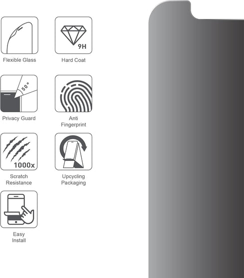 ARMOR Flexible Glass Screen Protector for iPhone 12 Mini, Privacy Guard with 9H Hardness Protection