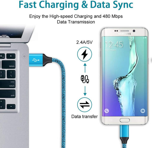 Android Charger Fast Charging Micro USB Cable, 6FT Nylon Cord with 2.1A Power Adapter for Samsung Galaxy, LG, HTC