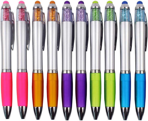 Stylus Pens for Touch Screens, Medium Point Pens with Crystals for Women and Kids, Black Ink with Comfort Grip (10