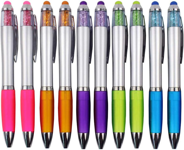 Stylus Pens for Touch Screens, Medium Point Pens with Crystals for Women and Kids, Black Ink with Comfort Grip (10