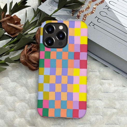 SEized Happy Colorful Checkerboard Case for iPhone 13 Pro, Durable Protection for Girl Women Boy Men