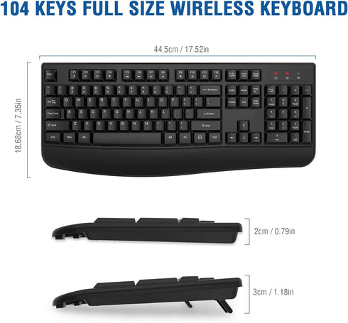 EDJO 2.4G Wireless Keyboard, Ergonomic Full Size Wireless Computer Keyboard with Wrist Rest for Windows, Mac OS