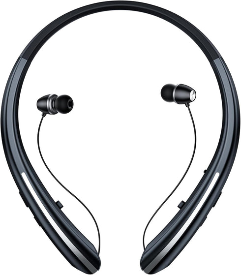 Retractable Bluetooth Headphones, Neckband Earbuds Wireless Headset, Noise Cancelling Stereo Earphones with Microphone