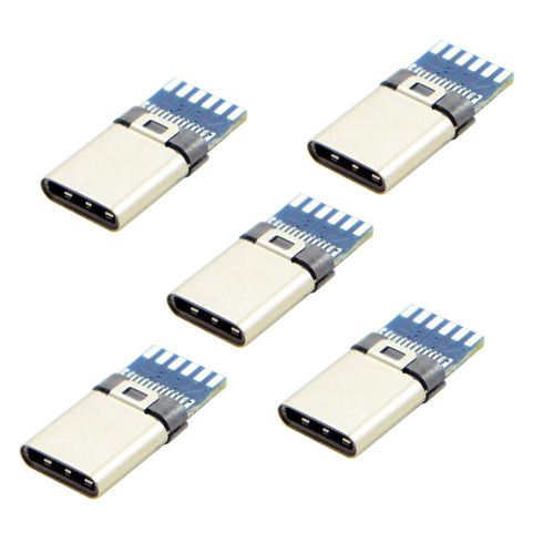cablecc 5set DIY 24pin USB 3.1 Type C USB-C Male Plug Connector SMT Type with 3.5mm SR and Housing Cover, White